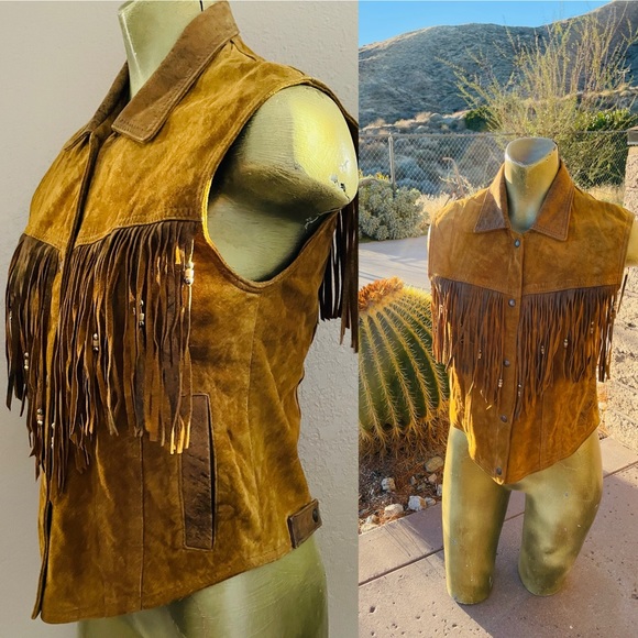 LEATHER RANCH Vintage 80’s SUEDE Western Beaded Leather VEST Size 1 - Picture 3 of 16
